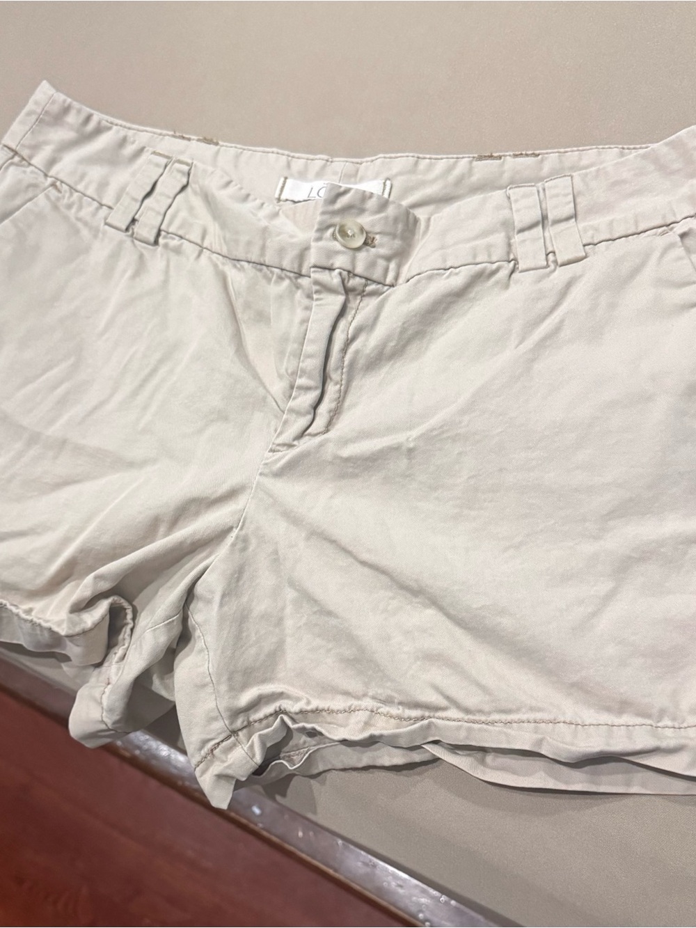 LOFT Light Beige High-Waist Cotton Blend Shorts